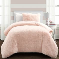 2-pc set includes: 1 Comforter, 1 Pillow Sham. Fur. 100% Polyester. Lush Decor Blush Solid Twin/Twin Xl Comforter Polyester in Pink | 16T008192 Girls Bedroom Design, Faux Fur Comforter, Fur Comforter, Twin Xl Comforter, Teenager's Room, Lush Decor, Stylish Beds, Teen Bedding, Guest Bed