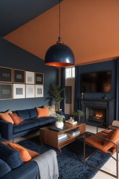 a living room filled with furniture and a fire place next to a wall mounted tv