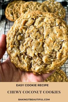 a hand holding an easy cookie recipe for chewy coconut cookies