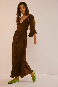 Dixie Maxi | Free People Simple Flats, Bright Colors Fashion, Turtleneck Midi Dress, Exaggerated Sleeves, Spring Break Outfit, Stylish Celebrities, Brunch Outfit, Style Maxi Dress, Celebrity Outfits