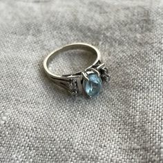 Size 4 Blue Stone Is Either Topaz Or Aquamarine. I Don’t Recall. Gold Diamond Ring, White Gold Diamond Rings, Ring Color, Blue Topaz Ring, Topaz Ring, Silver Blue, Blue Stone, Womens Jewelry Rings, White Gold Diamonds