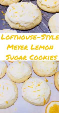 lemon sugar cookies with white frosting and orange zest