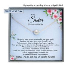 a necklace with the message from sister on it