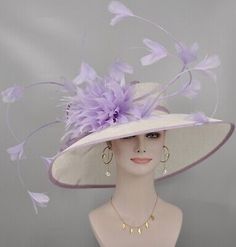 (eBay) Find many great new & used options and get the best deals for White w Liac Church Kentucky Derby Party Wedding Tea Wide Brim Sinamay Hat at the best online prices at eBay! Free shipping for many products! Preakness Party, Ascot Horse Racing, Church Suits And Hats, Wedding Tea Party, Irish Spring, Rockville Maryland, Sinamay Hats, Hat Wide Brim, Tea Party Wedding