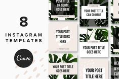 8 instagram templates with tropical leaves