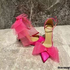 Fashionable Heeled Sandal with Discreet Clasp Pink Ankle Strap Sandals For Party Season, Pink Sandals For Formal Parties, Pink Formal Sandals For Party Season, Pink Summer Wedding Heels, Fitted Bow Sandals For Party, Pink Wedding Sandals With Bow, Pink Pointed Toe Sandals With Bow, Pink Ankle Strap Sandals With Bow, Pink Pointed Toe Sandals For Wedding