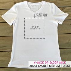 a white t - shirt with an arrow pointing to the v - neck or scoop neck