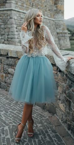 Two Pieces Lace Top Tulle Skirt Long Sleeve Prom Homecoming Dress Boho Homecoming Dresses, Kemeja Denim, Prom Dress Short Lace, Tule Rok, Gonna In Tulle, Homecoming Dress Short, Long Sleeve Homecoming Dresses, Cute Homecoming Dresses, Cheap Homecoming Dresses