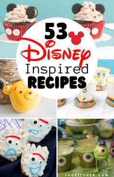 some disney inspired desserts and cupcakes with the title overlaying them