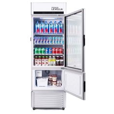 an open refrigerator filled with lots of drinks