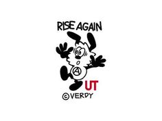 the logo for rise again, with an image of a cartoon character in black and white