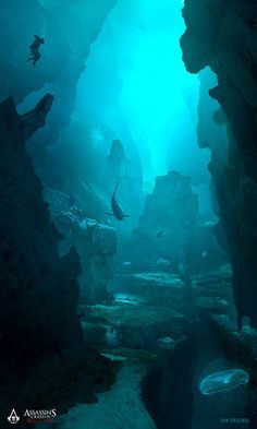 an underwater cave filled with lots of water