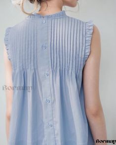 Bormay - Elegant Pleated Shirt in Classic Light Blue Grey with Mandarin Collar Blue Ruffled Shirt For Summer, Pleated Shirt, Collar Top, Mandarin Collar, Cloak, Blue Grey, Light Blue, Solid Color, Sleeve Length