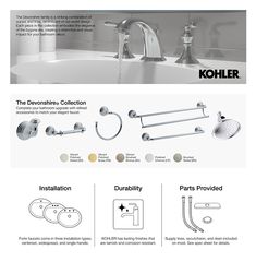 the kohler faucet is shown with instructions to install and use it