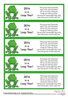 four green frog bookmarks with the words leap year, leap year and leap year