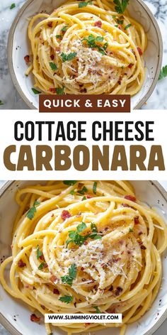 A lighter twist on the classic, this Cottage Cheese Carbonara is creamy, delicious, and packed with protein! Perfect for a healthier pasta night. Save this pin for a satisfying and nutritious version of carbonara! Pasta Sauce Made With Cottage Cheese, Cottage Cheese Shrimp Pasta, Cottage Cheese Italian Recipes, Lemon Cottage Cheese Pasta, Pasta And Cottage Cheese Recipe, Blended Cottage Cheese Pasta Sauce, Pasta Recipes For Pregnant Women, Cottage Cheese Chicken Pasta, Recipes Using Cottage Cheese Dinners