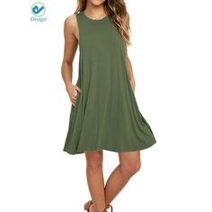 Specifications: Material: Polyester Type: Sleeveless Round Neckline A-Line Dress, with 2 Side Pockets Optional Size: S, M, L, XL, 2XL (Please refer the details to the size chart) Optional Color: Black, Gray, Green, Brown Occasion: Casual/ Party/ Work/ Holiday Style Fashion Mix (NOT included): Beach Hat/ Sweater Chain/ Leather Jacket/ Jeans Jacket/ Knitwear/ Different Types of Shoes Features: 1. Soft and comfortable to touch, it can be a good basic item in your wardrobe. 2. Sleeveless, round neck Very Short Dress, Casual Tanks, Rockabilly Dress, Cap Dress, Round Neck Dresses, Short Mini Dress, Plus Size Maxi Dresses, Vestido Casual, Pocket Dress