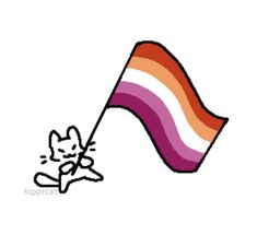 an image of a cat with a flag in the air and a dog running behind it