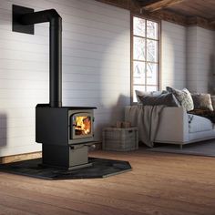 a wood burning stove in a living room