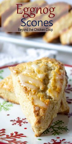 eggnog scones on a plate with the title above it