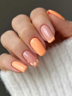 Coral Nails With Design, Unghie Sfumate, Unghie Nail Art, Peach Nails, Coral Nails, Short Acrylic Nails Designs, Best Acrylic Nails