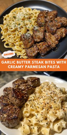 grilled steaks and creamy parmesan pasta are the perfect dinner for two