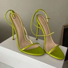 Lime Green Necessary Sandal Size 37 Lime Green Open Toe Heels For Summer, Spring Lime Green Heels, Lime Green Sandals, Luxury Lime Green Ring, Neon Green Heels, Lime Green Heels, Lime Green High Heels, Green Heels, Fab Shoes