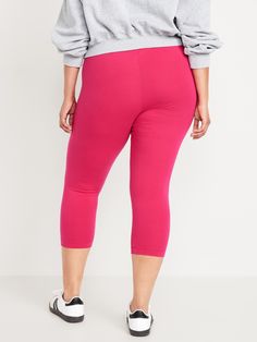 perfect for layering elasticized waistband pull-on style sits at belly button fitted thigh and leg hits at calf 21" regular inseam 19" petite inseam 25" tall inseam models are approx.  5'9" and wear sizes s (4), l (12), and xl (18) Solid Color Activewear With Wide Elastic Waistband, High Waist Cotton Activewear, Stretch Pink Bottoms With Pull-on Style, Casual Leggings With Comfort Waistband, Versatile Leggings With Comfort Waistband, Stretch Sports Bottoms With Elastic Waistband, Elastic Solid Bottoms For Workout, Casual Yoga Leggings Hip-length, Cotton Leggings With Elastic Waistband