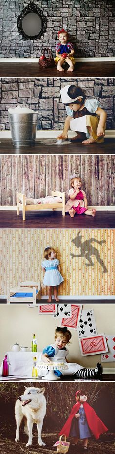 three different pictures of children in the same room, each with their own doll house