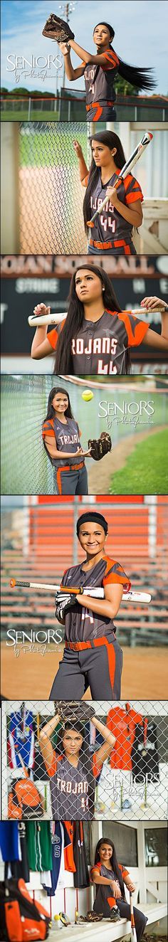 four different images of women in baseball uniforms and hats, with the same woman holding a bat