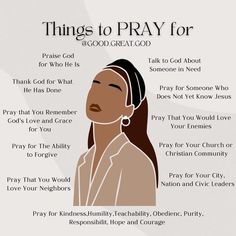 a poster with an image of a woman's face and the words things to pray for