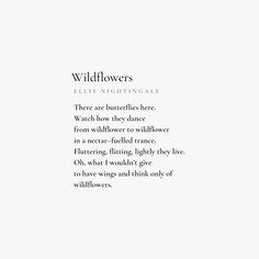 the words wildflowers are written in black and white