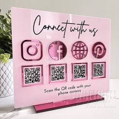 Multi (4) QR Code Business Social Media Sign - VividEditions Wax Studio, Qr Code Business, Backdrop Wall, Idee Cricut, Social Media Signs, Business Social Media, Salon Suites, Business Photoshoot, Event Sign