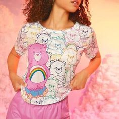 Shein X Care Bears Cartoon Bear Print Pj Color: Multicolor Pattern Type: Cartoon Can Be Worn As A Everyday Tee Or Pj Top! Neckline: Round Neck Sleeve Length: Short Sleeve Hanger Not Included Fit Type:Loose Size Women's Xl Sheer: No Fabric: Slight Stretch Care Instructions: Machine Washable Material: 95% Polyester, 5% Elastane Great Pre Owned Condition! Casual Graphic Print T-shirt For Pajama Party, Casual Pink T-shirt For Pajama Party, Casual Cotton T-shirt For Bedtime, Playful Crew Neck T-shirt For Loungewear, Multicolor Short Sleeve Casual Sleepwear, Playful Tops For Pajama Party, Casual Multicolor Short Sleeve Sleepwear, Kawaii Crew Neck Summer Tops, Casual Cartoon Print Tops For Pajama Party