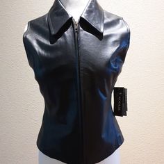 Kookie Brand Leather Vest. Unworn. Fitted Leather Top For Winter, Fitted Collared Leather Jacket For Spring, Chic Fitted Collared Leather Jacket, Dragon Riders, Black Leather Vest, Coats Black, Kids Black, Leather Vest, Decor Ideas