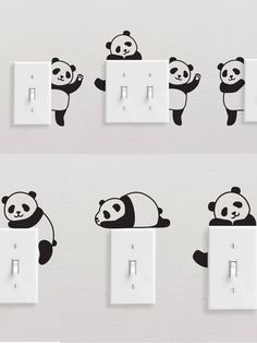 the panda wall decals have been designed to look like they are hanging on the light switch