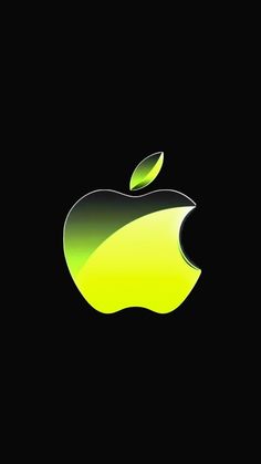 an apple logo on a black background with green and yellow light shining through the top