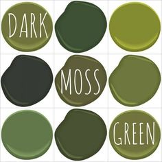 the words dark moss and green are arranged in circles