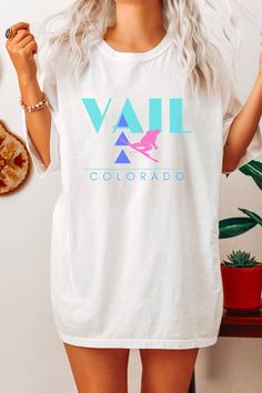 Cool Retro Style Vail Ski Shirt | This unisex ultra cotton tee is a classic. The materials that went into this product are sustainably sourced and economically friendly. *100% cotton *Medium fabric *Classic fit * Runs bigger than usual Color Discrepancies\\ * Please keep in mind that there are slight differences in monitors and screens, and that colors may vary from the actual garment. Best Care\\ * Machine Wash Cold, Inside Out with mild detergent and like colors. Hang dry to extend the life an Vail Skiing, Skier Gifts, Shirt Printer, Retro Ski, Cheap Brands, Vail Colorado, Colorado Skiing