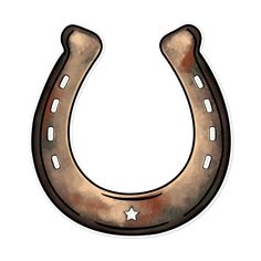 a drawing of a brown horseshoe with stars on the side and white spots around it