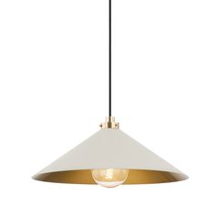 a white and gold pendant light hanging from the ceiling