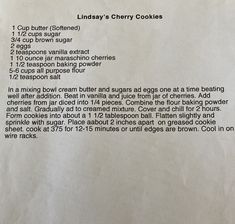 the recipe for linda's cherry cookies