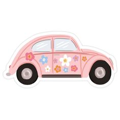 a pink car with flowers painted on it