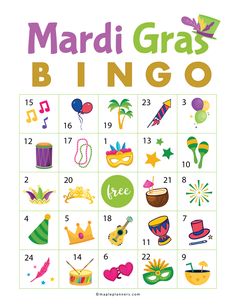 the mardi gras bingo game is shown