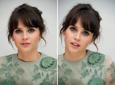 Felicity Jones.. Maybe the prettiest girl I've ever seen. Front Bangs With Long Hair, Bang Inspiration, Bangs Inspo, Bangs Updo, Perfect Bangs, Bangs Side, Front Bangs, Prettiest Girl, Front Teeth