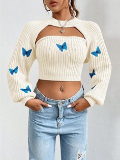 K Pop Outfit Inspiration, Styling Crochet Tops, Crochet Clothes Fall, Crop Tops Women Cute Outfits, Sweater Tops For Women, Free Size Clothing, Knitted Tops For Women, Crochet Top Sweater, Cute Aesthetic Shirts