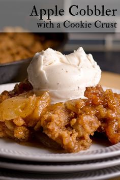 apple cobbler with a cookie crust on a plate