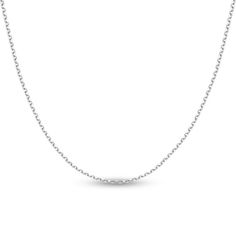 Perfect for layering, this women's diamond-cut cable chain necklace is fashioned in lustrous 14K white gold. The 18-inch chain is approximately 1.5mm wide and secures with a lobster clasp. White Gold Sterling Silver Rolo Chain Necklace, White Gold Sterling Silver Cable Chain Necklace, Classic White Gold Necklace With Rolo Chain, White Gold Cable Chain Necklace, White Gold Necklace With Rolo Chain For Gift, White Gold Necklace With Rolo Chain As Gift, White Gold Minimalist Cable Chain Necklace, Classic White Gold Necklace With Cable Chain, White Gold Cable Chain Necklace Fine Jewelry