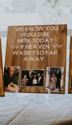 a wooden sign that has pictures on it