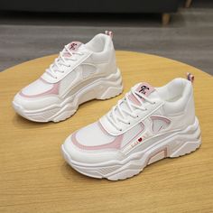 hulianfu New Letter Graphic Lace-up Front Wedge Sneakers Women Breath Thick Bottom Shoes Lace-Up Flat Leisure Shoes Outside Fashion Thick Bottom Shoes, Custom Made Clothing, Blouse Jeans, Sneakers Women, Wedge Sneakers, Lace Up Flat, Pink Fashion, Jean Coat, Shirt Jacket